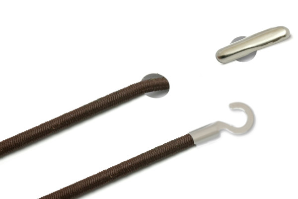 Cordoncini in gomma con copiglia e capocorda aperto, marroni