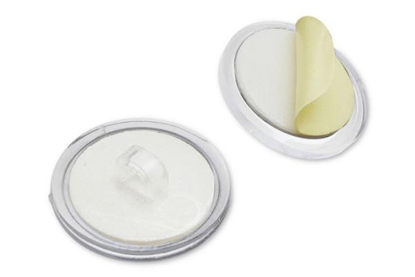 Bottone adesivo con occhiello, Ø 20 mm, plastica, trasparente