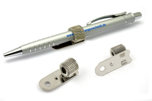 Portapenne in metallo, da rivettare, nichelato, verticale