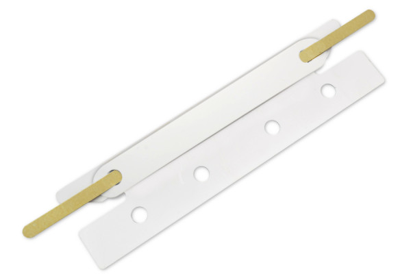 Einsteck-Heftstreifen, Heftzunge goldlackiert, Deckleiste weiss