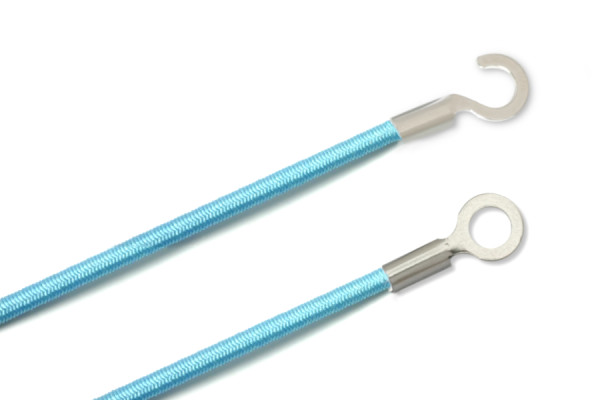 Gummischnüre mit Kabelschuhen, geschlossen und offen, hellblau