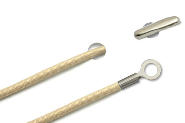 Gummischnüre mit Splint und geschlossenem Kabelschuh, beige