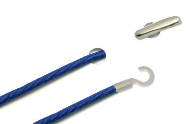Cordoncini in gomma con copiglia e capocorda aperto, blu