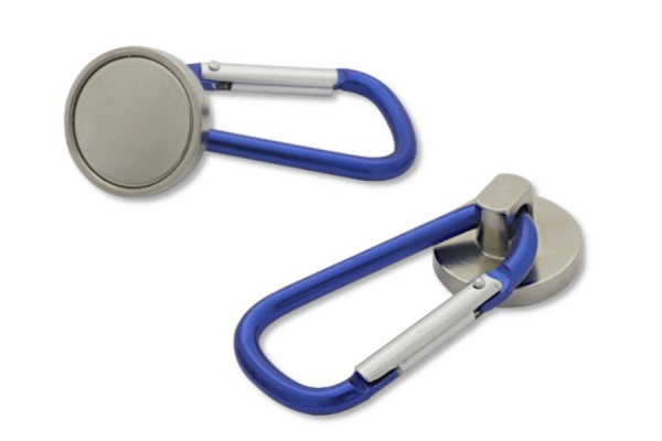 Neodym-Topfmagnet, mit blauem Karabinerhaken