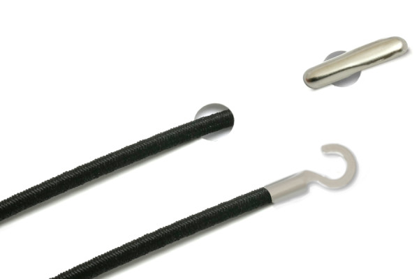Cordoncini in gomma con copiglia e capocorda aperto, nero