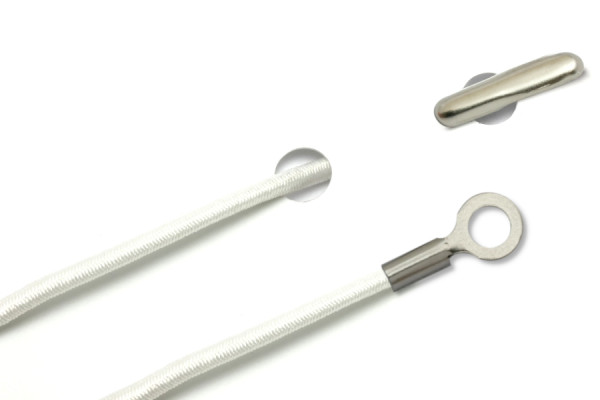 Gummischnüre mit Splint und geschlossenem Kabelschuh, weiss