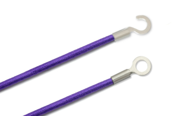 Gummischnüre mit Kabelschuhen, geschlossen und offen, lila
