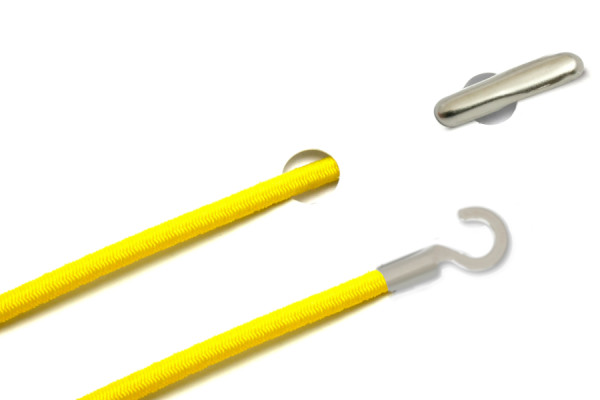 Cordoncini in gomma con copiglia e capocorda aperto, giallo