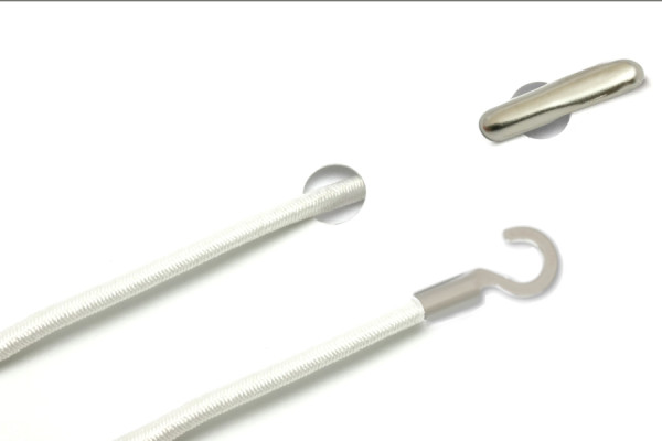 Cordoncini in gomma con copiglia e capocorda aperto, bianchi