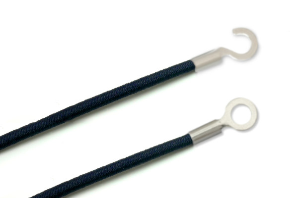 Gummischnüre mit Kabelschuhen, geschlossen und offen, marineblau