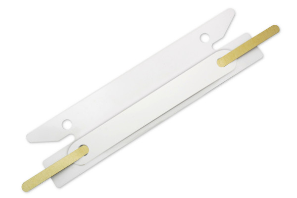 Einsteck-Heftstreifen, Heftzunge goldlackiert, Deckleiste weiss