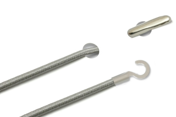 Cordoncini in gomma con copiglia e capocorda aperto, grigi