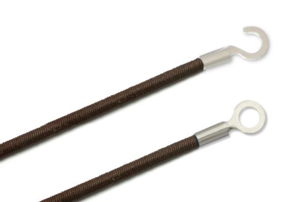 Gummischnüre mit Kabelschuhen, geschlossen und offen, braun