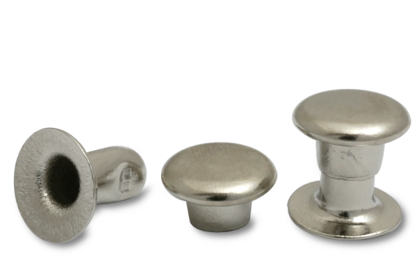 Rivetti cavi doppi, testa da 6 mm di diametro, base aperta, nichelati