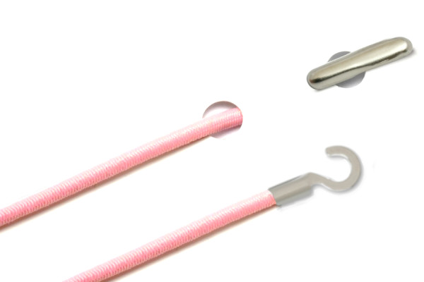 Cordoncini in gomma con copiglia e capocorda aperto, rosa