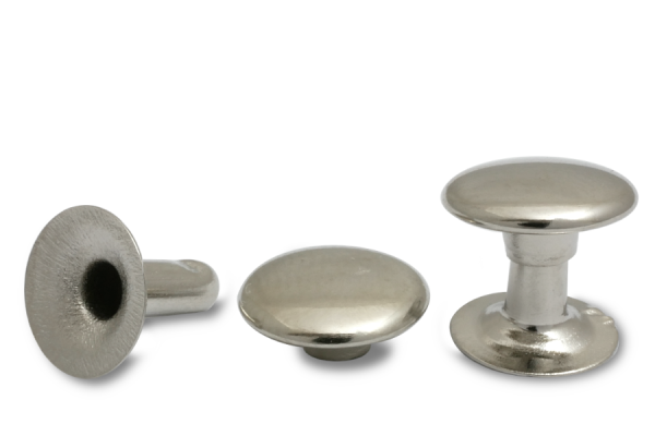 Rivetti cavi doppi, testa da 9 mm di diametro, base aperta, nichelati