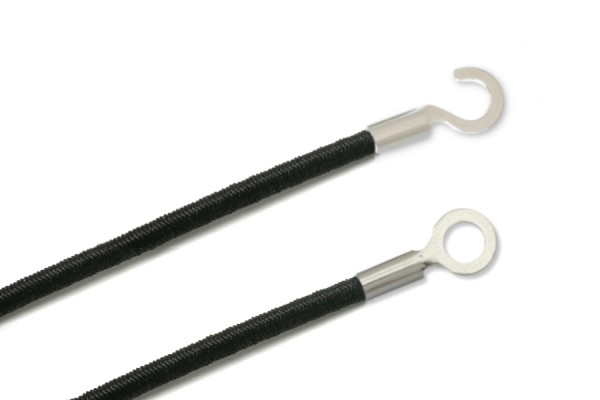 Gummischnüre mit Kabelschuhen, geschlossen und offen, schwarz