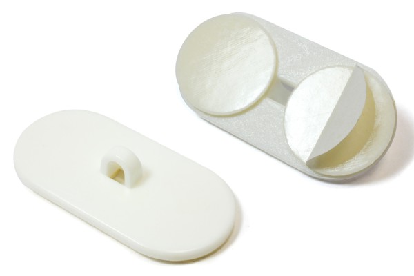 Bottone adesivo con occhiello, 20 x 40 mm, plastica, bianco