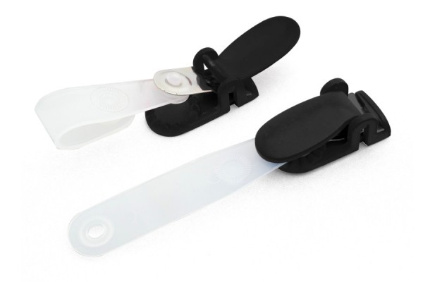 Clip per tesserini per custodie con foro oblungo, clip in plastica, nera