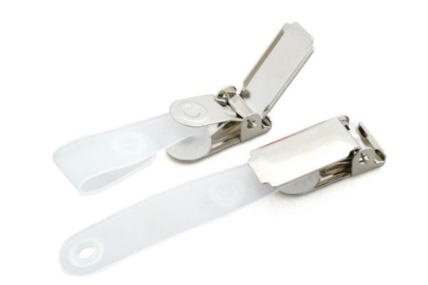 Clip per tesserini per custodie con foro oblungo, clip in metallo, nichelata