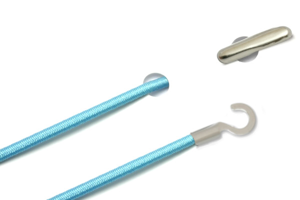 Cordoncini in gomma con copiglia e capocorda aperto, azzurro