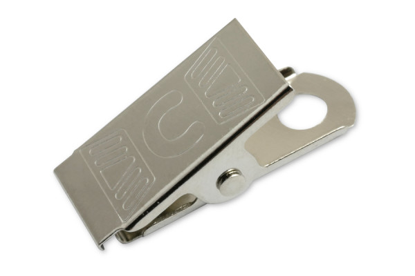 Clip per tesserini Kroko in metallo, con foro di fissaggio, nichelate