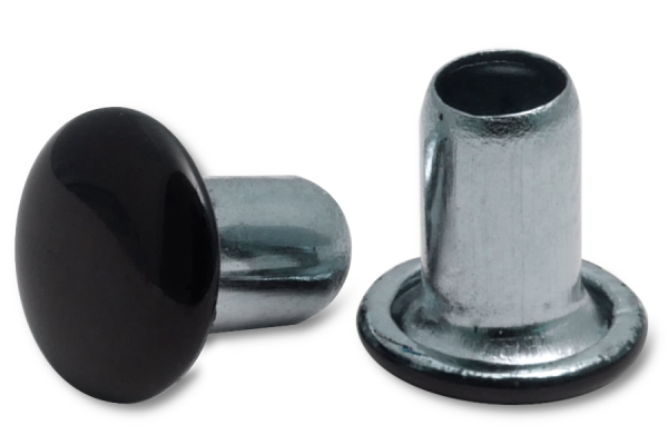 Rivetti per macchine, gambo da 3,8 mm di diametro, zincati testa da 7 mm di diametro, testa verniciata di nero
