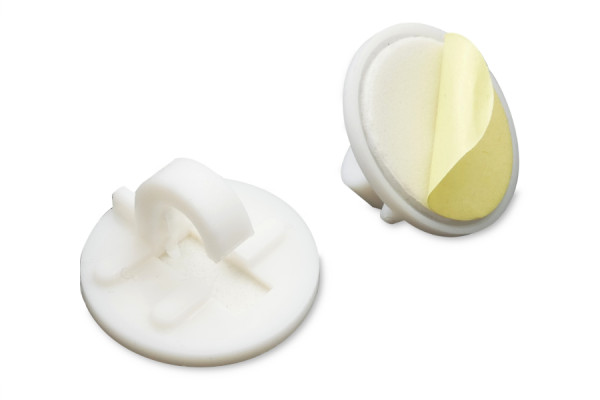 Portapenne / gancio a clip in plastica, autoadesivo, Ø 20 mm, bianco